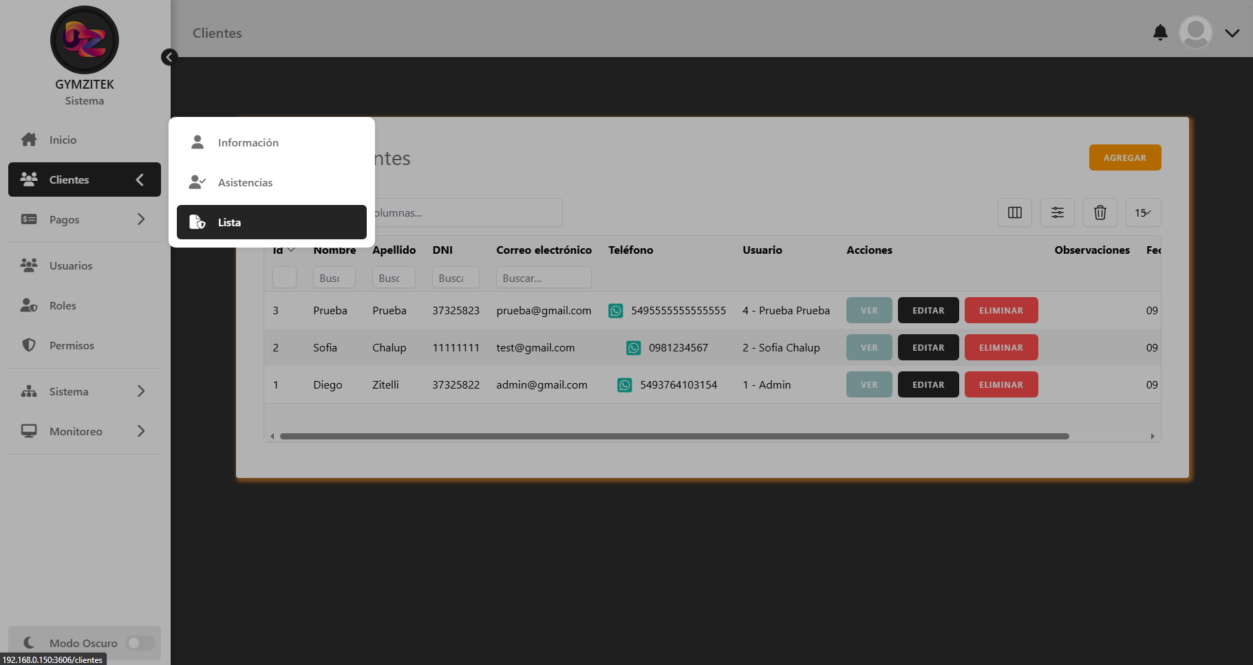 Imagen Gym Menu